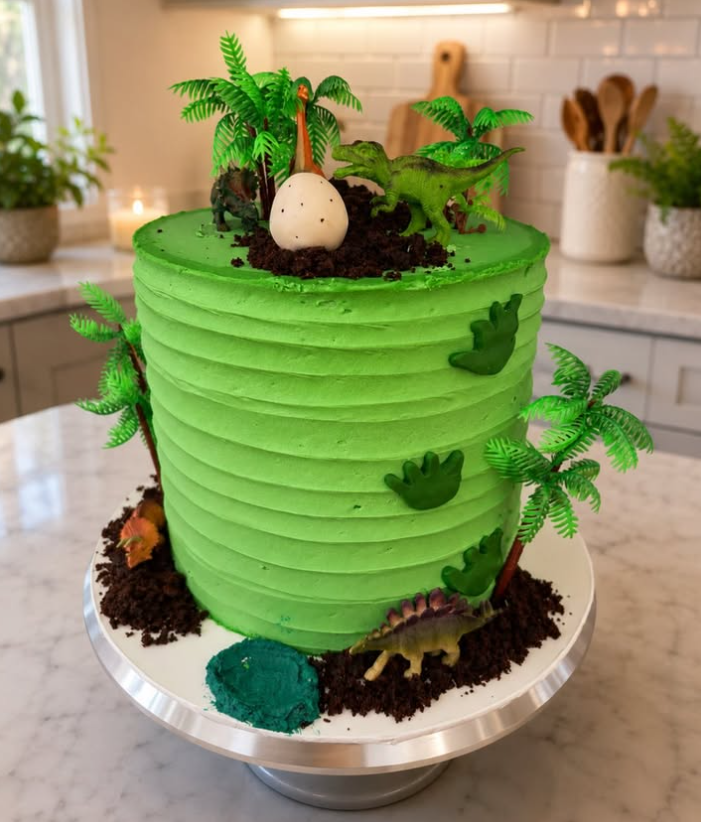 Dinosaur adventure cake with textured buttercream